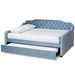 Baxton Studio Freda Transitional and Contemporary Light Blue Velvet Fabric Upholstered and Button Tufted Queen Size Daybed with Trundle - Freda-Light Blue Velvet-Daybed-Q/T