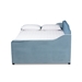 Baxton Studio Freda Transitional and Contemporary Light Blue Velvet Fabric Upholstered and Button Tufted Queen Size Daybed with Trundle - Freda-Light Blue Velvet-Daybed-Q/T