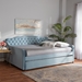 Baxton Studio Freda Transitional and Contemporary Light Blue Velvet Fabric Upholstered and Button Tufted Full Size Daybed with Trundle - Freda-Light Blue Velvet-Daybed-F/T