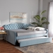 Baxton Studio Freda Transitional and Contemporary Light Blue Velvet Fabric Upholstered and Button Tufted Full Size Daybed with Trundle - Freda-Light Blue Velvet-Daybed-F/T
