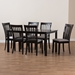 Baxton Studio Minette Modern and Contemporary Gray Fabric Upholstered and Espresso Brown Finished Wood 7-Piece Dining Set - RH319C-Grey/Dark Brown-7PC Dining Set