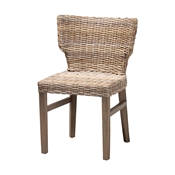 bali & pari Enver Modern Bohemian Grey Rattan and Brown Wood Dining Chair Baxton Studio restaurant furniture, hotel furniture, commercial furniture, wholesale dining room furniture, wholesale dining chairs, classic dining chairs