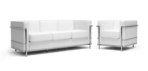 Baxton Studio White Le Corbusier Petite Sofa and 1 chair - 610-Set-Wh