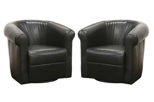 Baxton Studio Julian Black Brown Faux Leather Club Chair with 360 Degree Swivel - A-282-Black Brown Set of 2