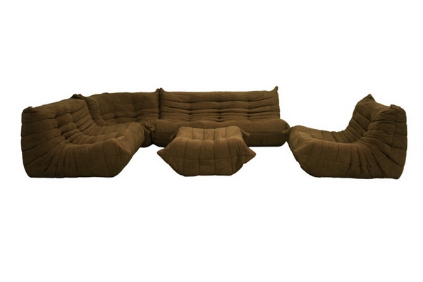 Baxton Studio Modern Brown Fabric Modular Sectional Sofa, Chair Ottoman Set - K89-Brown