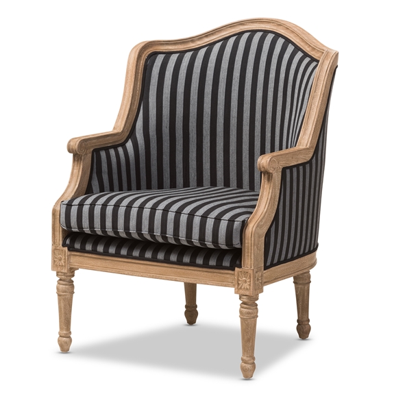 Baxton Studio Charlemagne Traditional French Black and Grey Striped Accent Chair