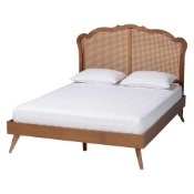 Baxton Studio Aithan Mid-Century Walnut Brown Wood and Rattan Queen Size Platform Bed Baxton Studio restaurant furniture, hotel furniture, commercial furniture, wholesale bedroom furniture, wholesale queen, classic queen
