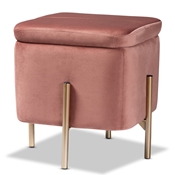 Baxton Studio Aleron Contemporary Glam and Luxe Pink Velvet Fabric Upholstered and Gold Finished Metal Storage Ottoman Baxton Studio restaurant furniture, hotel furniture, commercial furniture, wholesale living room furniture, wholesale storage ottoman, classic storage ottoman