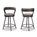 Baxton Studio Arcene Rustic and Industrial Grey Fabric Upholstered 2-Piece Counter Stool Set - CA1802-Grey-PS