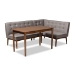 Baxton Studio Arvid Mid-Century Modern Gray Fabric Upholstered 3-Piece Wood Dining Nook Set - BBT8051-Grey/Walnut-3PC Dining Nook Set