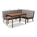Baxton Studio Arvid Mid-Century Modern Gray Fabric Upholstered 3-Piece Wood Dining Nook Set - BBT8051-Grey/Walnut-3PC Dining Nook Set