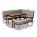 Baxton Studio Arvid Mid-Century Modern Gray Fabric Upholstered 4-Piece Wood Dining Nook Set - BBT8051-Grey/Walnut-4PC Dining Nook Set