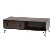 Baxton Studio Baldor Modern and Contemporary Dark Brown Finished Wood and Black Metal 2-Drawer Coffee Table Baxton Studio restaurant furniture, hotel furniture, commercial furniture, wholesale living room furniture, wholesale coffee table, classic coffee table