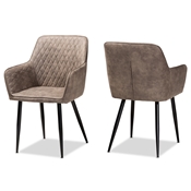 Baxton Studio Belen Modern and Contemporary Grey and Brown Imitation Leather Upholstered 2-Piece Metal Dining Chair Set Baxton Studio restaurant furniture, hotel furniture, commercial furniture, wholesale dining room furniture, wholesale dining chairs, classic dining chairs