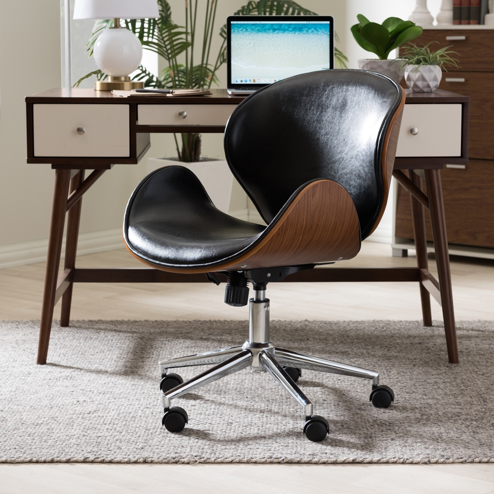 Baxton Studio Bruce Walnut and Black Modern Office Chair | Wholesale