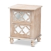 Baxton Studio Celia Transitional Rustic French Country White-Washed Wood and Mirror 2-Drawer Quatrefoil End Table - JY17A039-Natural Brown/Silver-ET