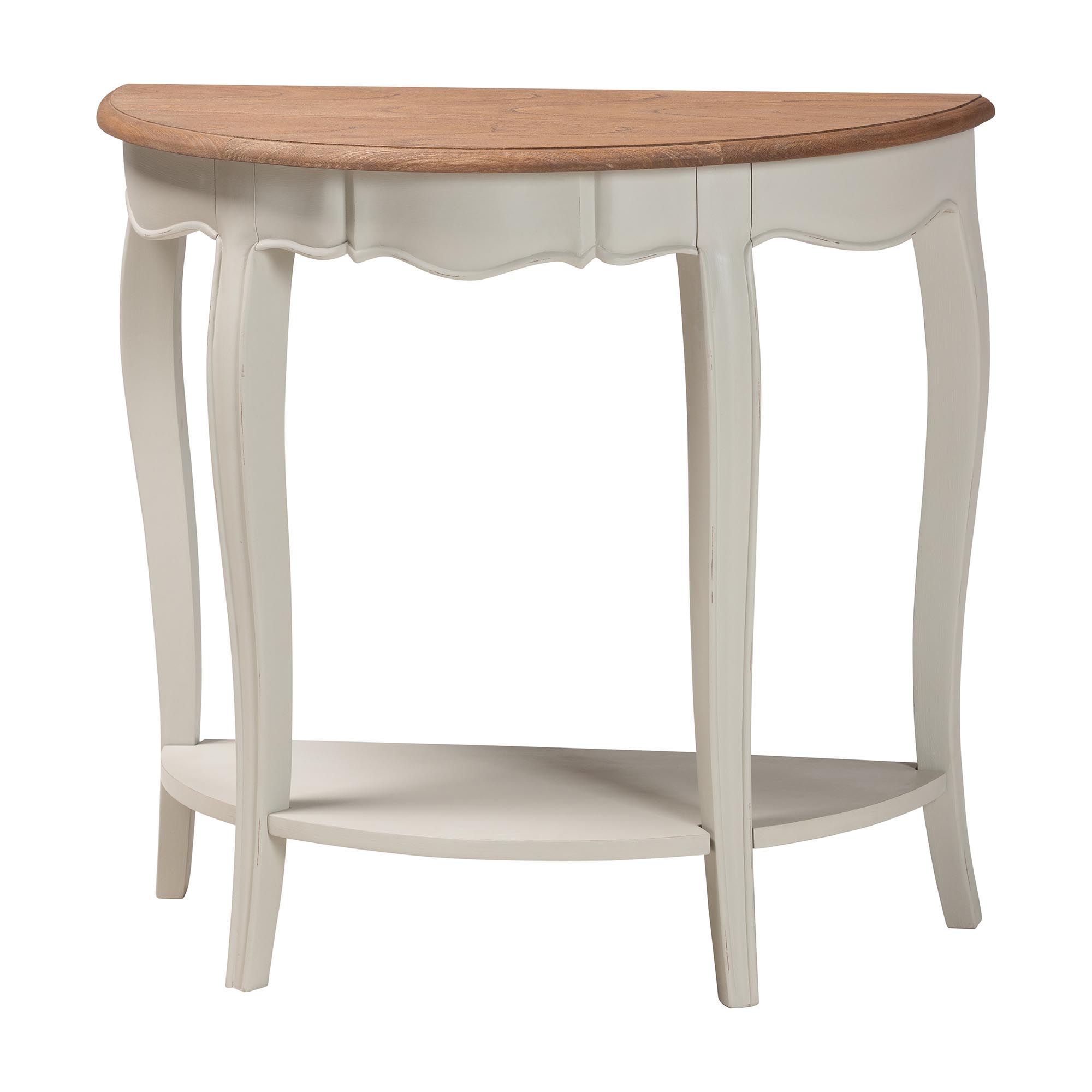 Baxton Studio Cordelia Country Cottage Farmhouse Greyish Beige and Natural Brown Finished Console Table Furniture/Tables/Accent Tables/Console Tables/Sofa Tables/Provincial Tables/White Tables/Half-Oval Console Tables