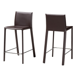 Baxton Studio Crawford Brown Leather 2-Piece Counter Height Stool Set Brown Leather Counter Stool wholesale, wholesale furniture, restaurant furniture, hotel furniture, commercial furniture