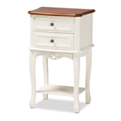 Baxton Studio Darla Classic and Traditional French White and Cherry Brown Finished Wood 2-Drawer Nightstand Baxton Studio restaurant furniture, hotel furniture, commercial furniture, wholesale bedroom furniture, wholesale night stand, classic night stand
