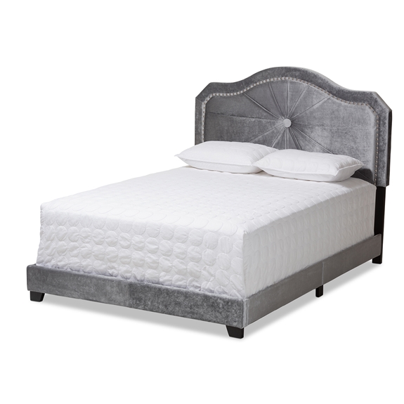 Baxton Studio Embla Modern and Contemporary Grey Velvet Fabric Upholstered Queen Size Bed