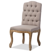 Baxton Studio Hudson Chic Rustic French Country Cottage Weathered Oak Beige Fabric Button-tufted Upholstered Dining Chair 