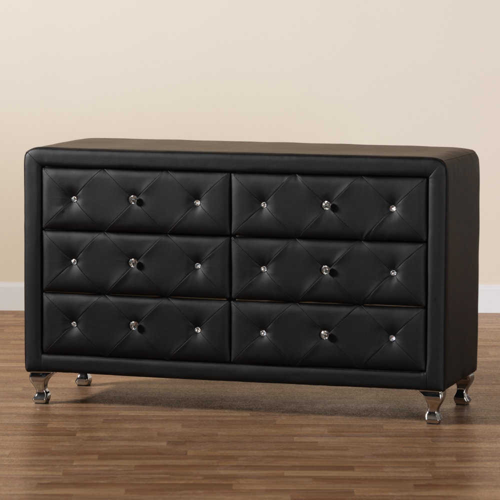 baxton studio luminescence wood contemporary upholstered dresser black Luminescence Wood Contemporary Black Upholstered Dresser