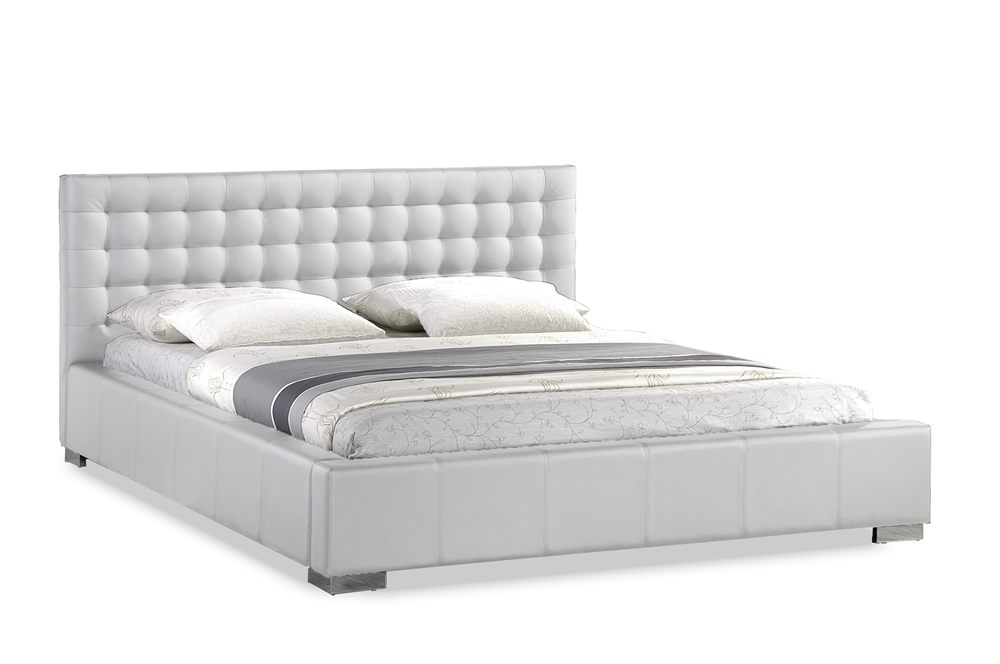 Madison White Modern Bed With, King Size Bed Frame With Upholstered Headboard