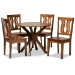 Baxton Studio Mare Modern and Contemporary Transitional Walnut Brown Finished Wood 5-Piece Dining Set - Mare-Walnut-5PC Dining Set