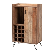 Baxton Studio Mathis Modern and Contemporary Rustic Brown Finished Wood and Black Metal Wine Storage Cabinet Baxton Studio restaurant furniture, hotel furniture, commercial furniture, wholesale wine cabinet, wholesale wine cabinet, classic wine cabinet