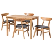Baxton Studio Norwin Mid-Century Grey Fabric and Natural Brown Finished Wood 5-Piece Dining Set Baxton Studio restaurant furniture, hotel furniture, commercial furniture, wholesale bar furniture, wholesale dining sets, classic dining sets