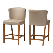 Baxton Studio Olivia Mid-century Modern Scandinavian Style Dark Walnut Wood Grey Faux Leather Pub Stool Baxton Studio restaurant furniture, hotel furniture, commercial furniture, wholesale bar furniture, wholesale bar stools, classic bar stools