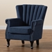 Baxton Studio Relena Classic and Traditional Navy Blue Velvet Fabric Upholstered and Dark Brown Finished Wood Armchair - 904-Shiny Velvet Navy Blue-Chair