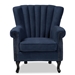 Baxton Studio Relena Classic and Traditional Navy Blue Velvet Fabric Upholstered and Dark Brown Finished Wood Armchair - 904-Shiny Velvet Navy Blue-Chair