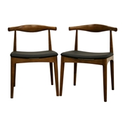 Baxton Studio Sonore Mid-Century Modern Black Faux Leather and Walnut Brown Finished Wood 2-Piece Dining Chair Set Sonore Solid Wood Mid-Century Style Accent Chair Dining Chair wholesale, wholesale furniture, restaurant furniture, hotel furniture, commercial furniture