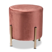 Baxton Studio Thurman Contemporary Glam and Luxe Pink Velvet Fabric Upholstered and Gold Finished Metal Ottoman Baxton Studio restaurant furniture, hotel furniture, commercial furniture, wholesale living room furniture, wholesale ottoman, classic ottoman