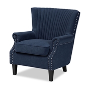 Baxton Studio Wilhelm Classic and Traditional Navy Blue Velvet Fabric Upholstered and Dark Brown Finished Wood Armchair Baxton Studio restaurant furniture, hotel furniture, commercial furniture, wholesale living room furniture, wholesale accent chairs, classic accent chairs