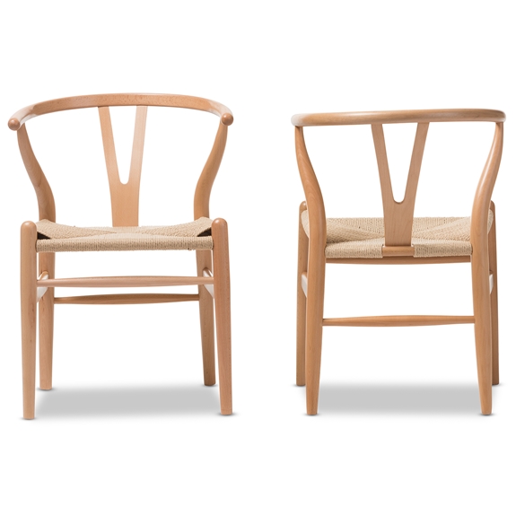 Baxton Studio Wishbone Chair - Natural Wood Y Chair (Set of 2)