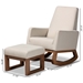 Baxton Studio Yashiya Mid-century Retro Modern Light Beige Fabric Upholstered Rocking Chair and Ottoman Set - BBT5200-Light Beige Set