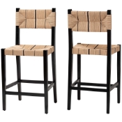 bali & pari Prita Bohemian Paper Loom and Black Mahogany Wood 2-Piece Bar Stool Set Baxton Studio restaurant furniture, hotel furniture, commercial furniture, wholesale bar furniture, wholesale bar stools, classic bar stools