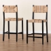 bali & pari Prita Bohemian Paper Loom and Black Mahogany Wood 2-Piece Bar Stool Set - BC-02-Parekesit-Wood/Black-BS