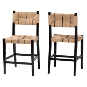 bali & pari Prita Bohemian Paper Loom and Black Mahogany Wood 2-Piece Counter Stool Set Baxton Studio restaurant furniture, hotel furniture, commercial furniture, wholesale bar furniture, wholesale counter stools, classic counter stools