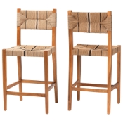 bali & pari Prita Bohemian Paper Loom and Natural Mahogany Wood 2-Piece Bar Stool Set Baxton Studio restaurant furniture, hotel furniture, commercial furniture, wholesale bar furniture, wholesale bar stools, classic bar stools