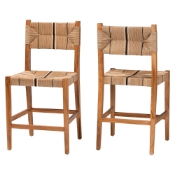 bali & pari Prita Bohemian Paper Loom and Natural Mahogany Wood 2-Piece Counter Stool Set Baxton Studio restaurant furniture, hotel furniture, commercial furniture, wholesale bar furniture, wholesale counter stools, classic counter stools