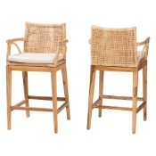 bali & pari Storsel Bohemian Natural Rattan and Teak Wood 2-Piece Counter Stool Set Baxton Studio restaurant furniture, hotel furniture, commercial furniture, wholesale bar furniture, wholesale counter stools, classic counter stools