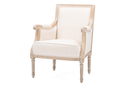Baxton Studio Chavanon Wood & Light Beige Linen Traditional French Accent Chair