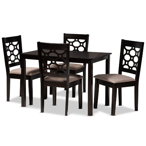Baxton Studio Henry Modern and Contemporary Sand Fabric Upholstered and Dark Brown Finished Wood 5-Piece Dining Set