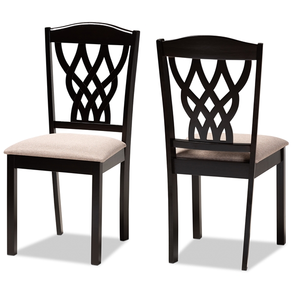 Baxton Studio Delilah Modern and Contemporary Sand Fabric Upholstered and Dark Brown Finished Wood 2-Piece Dining Chair Set