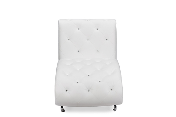 Baxton Studio Pease Contemporary White Faux Leather Upholstered Crystal Button Tufted Chaise Lounge  One (1) Chaise