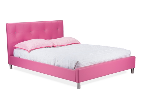 Baxton Studiobarbara Pink Leather, Pink Leather Bed