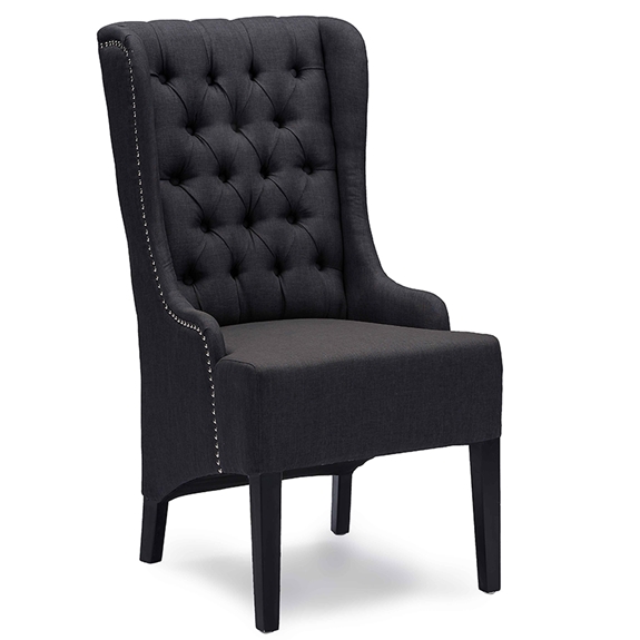 Baxton Studio Vincent Grey Linen Button-Tufted Chair with Silver Nail heads Trim
